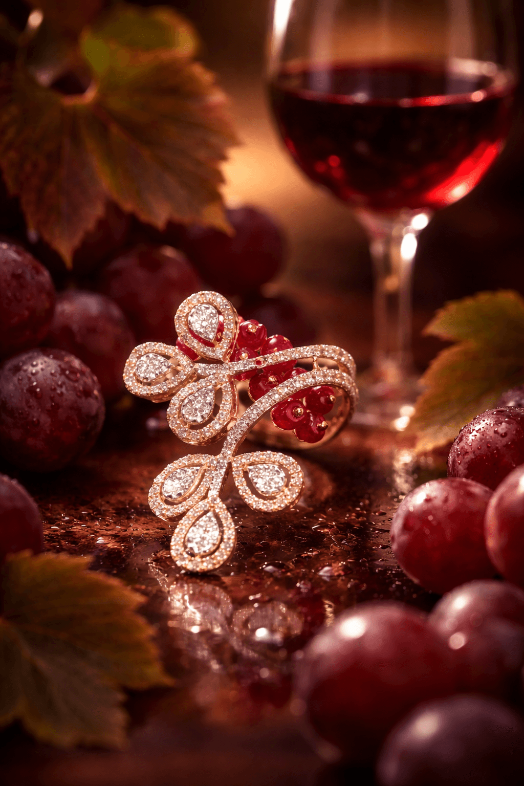 Grape wine cocktail ring